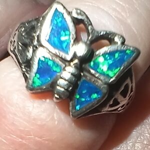 Butterfly Design Silver Ring Opal Size 8